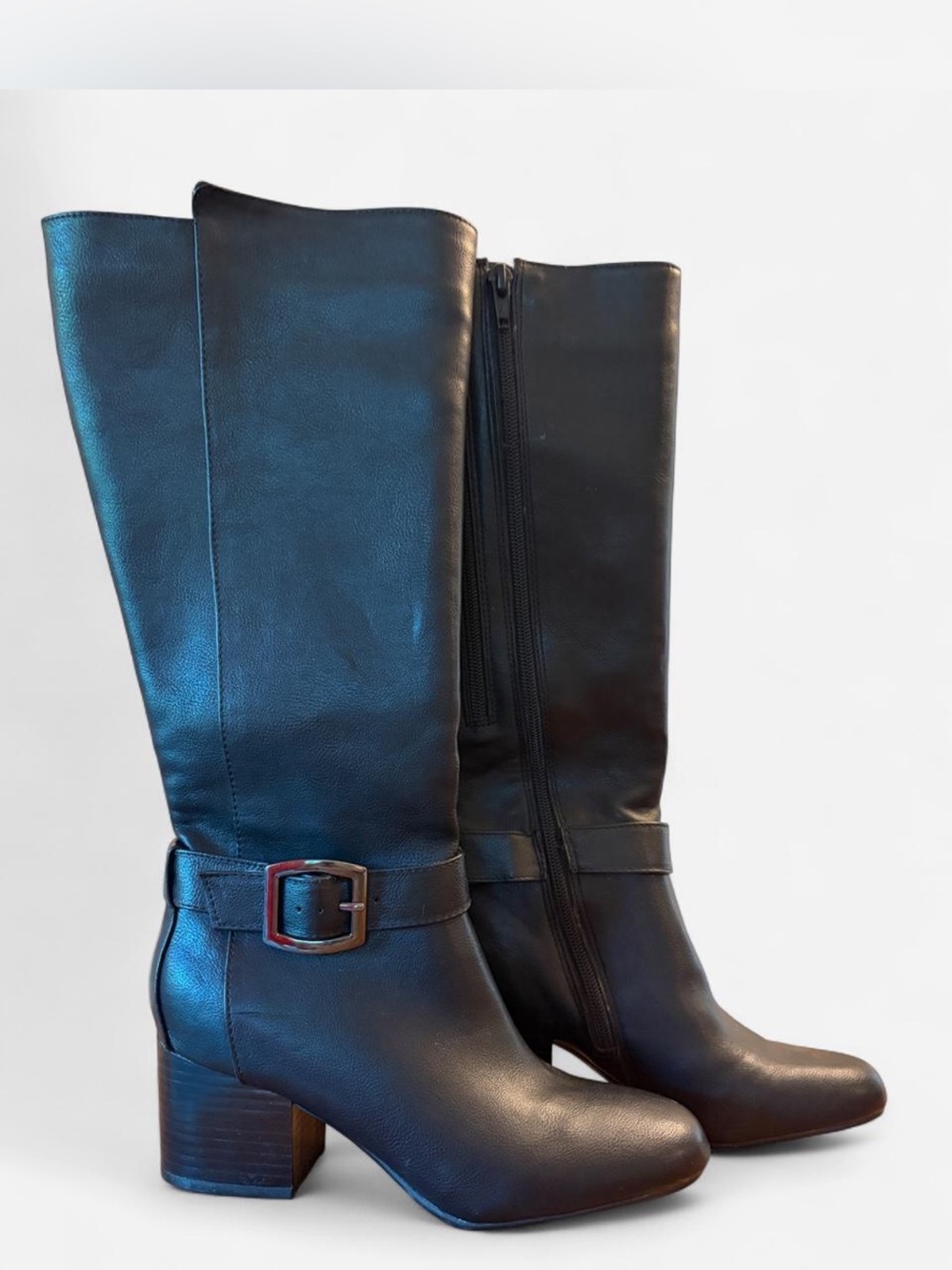 AEROSOLES “Patience” Black Knee-High Vegan Leather Extended Calf Boots